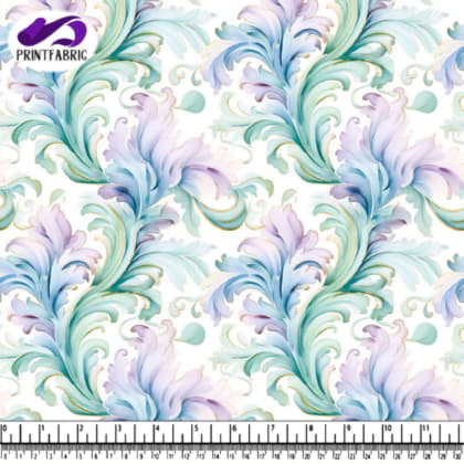Motif feuilles florales bleues, violettes et vertes