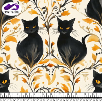 Whimsical Cat and Floral Pattern