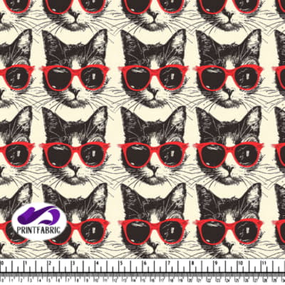 Black and White Cat Pattern with Red Sunglasses