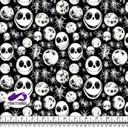 Black and White Pattern of Skulls and Spiders