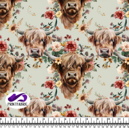 Highland Cows with Floral Patterns