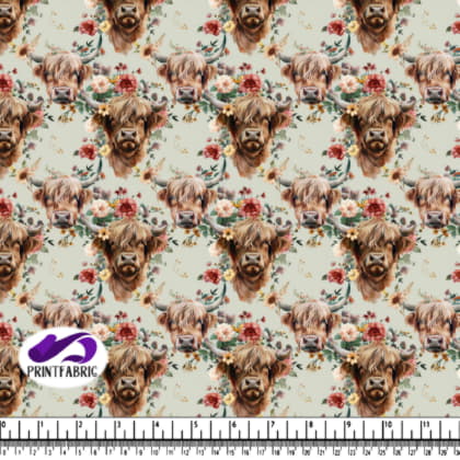 Highland Cows with Floral Patterns