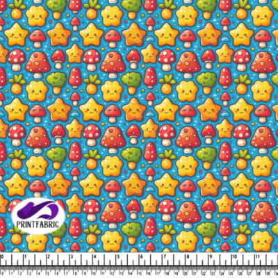 Mignon Champignon et Étoile sur Fond Bleu