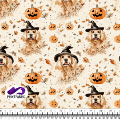 Motif d'Halloween Fantaisiste avec Chiens et Citrouilles