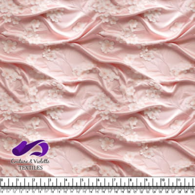 Soie Rose avec fleurs Blanches