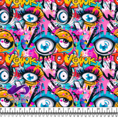 Motif inspiré du graffiti coloré avec de grands yeux expressifs
