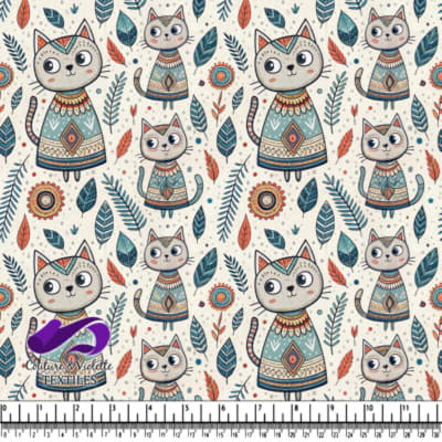 Jolis chats entourés de feuilles et de fleurs colorées