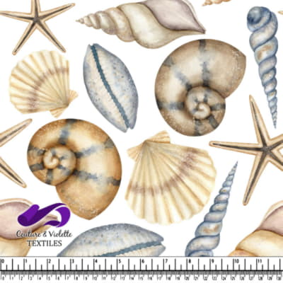 Seashells and starfish pattern with various natural shapes and colors