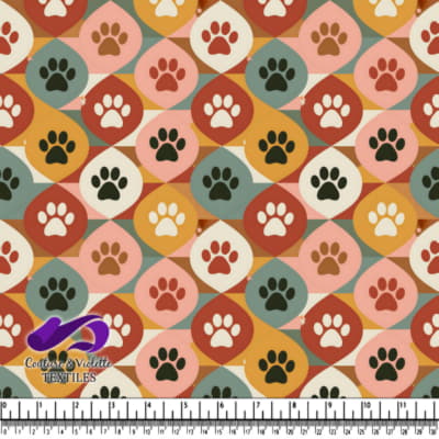 Motif géométrique multicolore avec empreintes de pattes