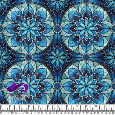 Motif de Mandala Floral Bleu en Vitrail
