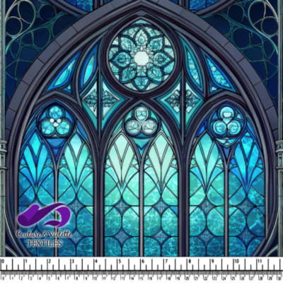 Gothic Blue Stained Glass Window Pattern Design