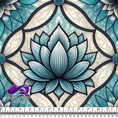 Blue Lotus Flower Pattern on Decorative Textile Fabric