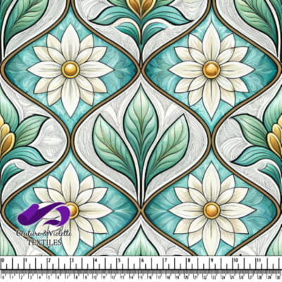 Motif Floral Vintage avec Feuilles et Fleurs Blanches