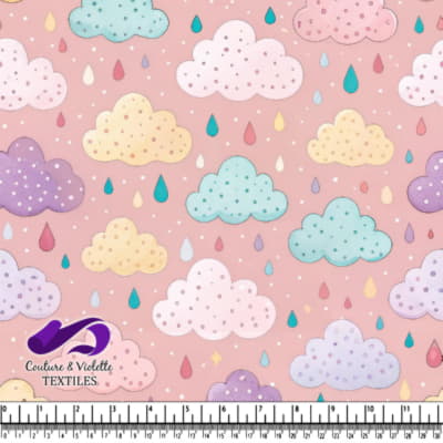 Motif de Nuages de Pluie Pastel sur Fond Rose