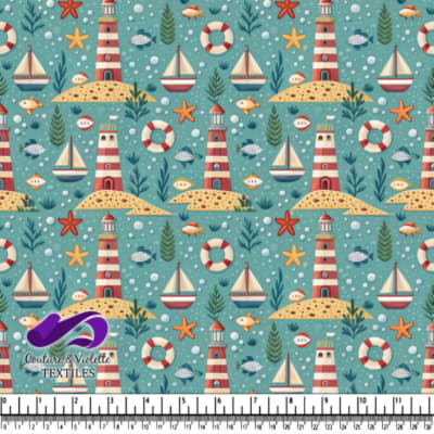 Motif Nautique avec Phare, Bateaux et Vie Marine
