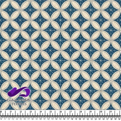 Blue and beige geometric pattern fabric