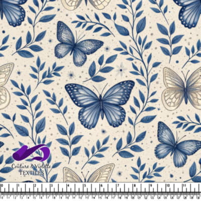 Blue and beige butterfly pattern with leaves