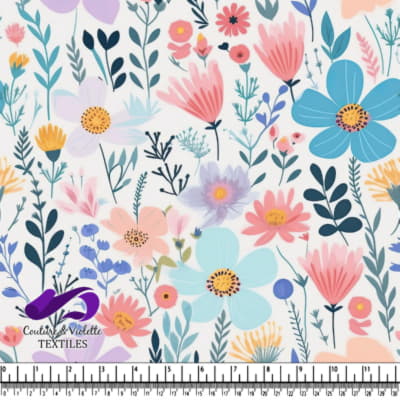 Motif coloré de fleurs sauvages variées sur fond blanc