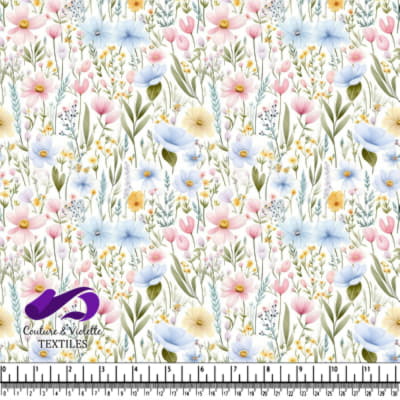 Delicate pastel wildflowers and greenery