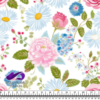 Motif floral coloré avec des marguerites et des roses