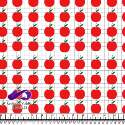 Red apples on a white grid background