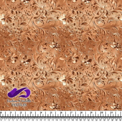 Copper embossed floral textured fabric