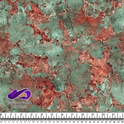 Rust and patina textured fabric print