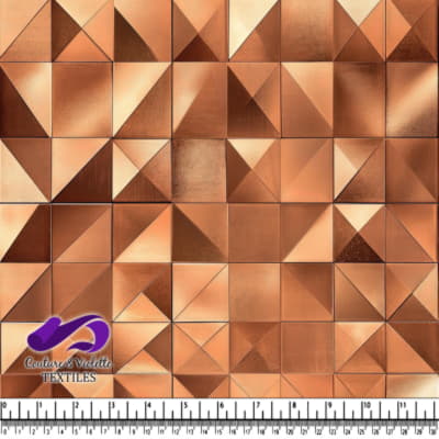 Geometric metallic copper fabric with square and triangle pattern