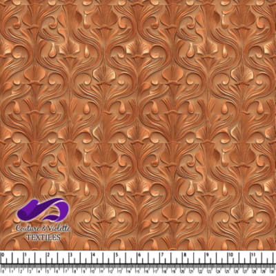 Motif floral en relief orné dans des tons cuivrés avec des feuilles et des pétales tourbillonnants