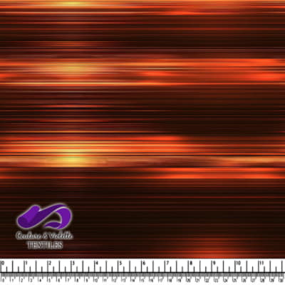 Abstract horizontal streaks of red orange and yellow light on dark background fabric pattern