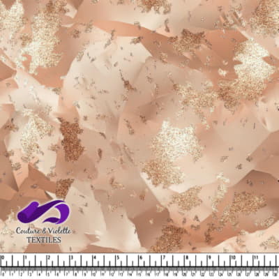 Beige fabric with abstract rose gold metallic glitter pattern