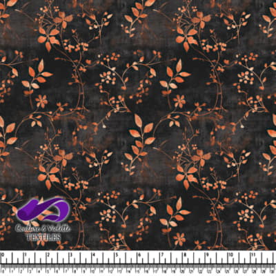 Motif de branches florales cuivrées sur un fond texturé sombre