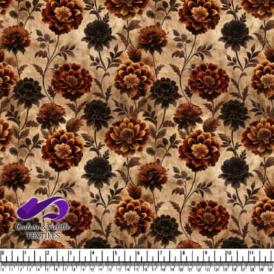 Vintage floral pattern with large brown and black flowers