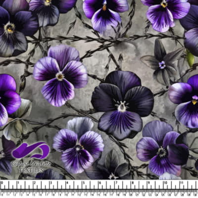 Purple and black pansy flowers