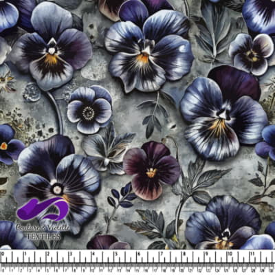 Dark purple and blue pansy floral fabric pattern