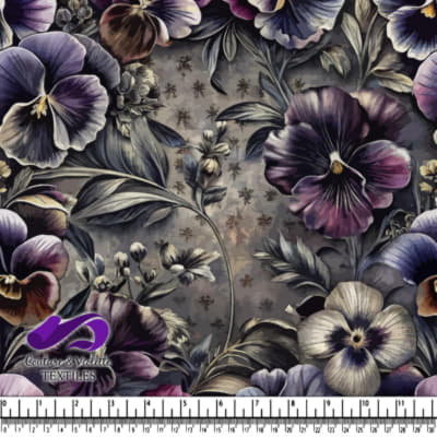 Motif floral vintage sombre avec pensées et feuillage
