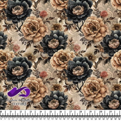 Motif floral vintage avec de grandes fleurs beiges et bleu foncé