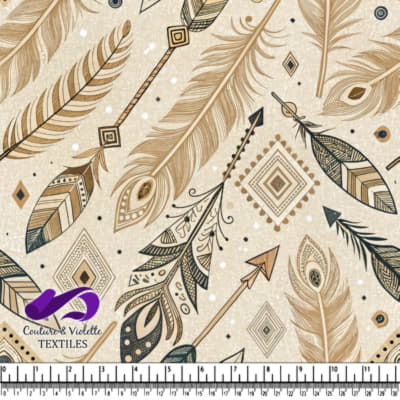 Motif bohème de plumes beiges et noires avec flèches géométriques