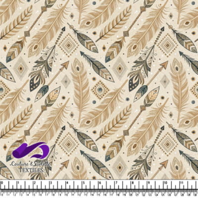 Motif bohème de plumes beiges et noires avec flèches géométriques