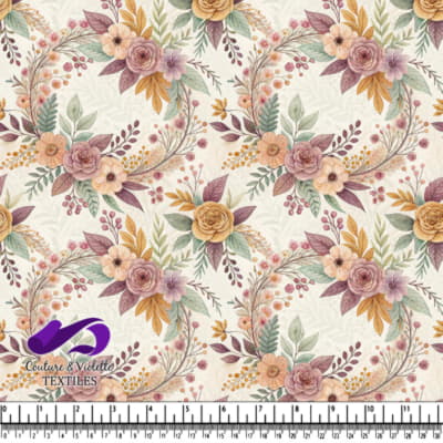 Autumn floral pattern with soft roses and leaves