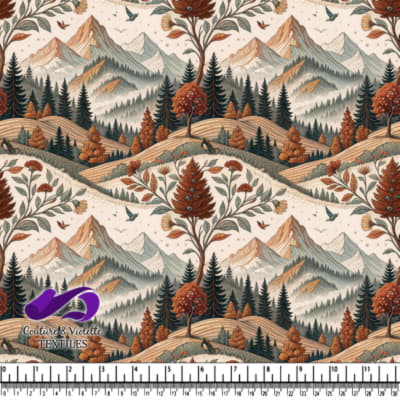 Autumn Mountain Landscape with Pine Trees