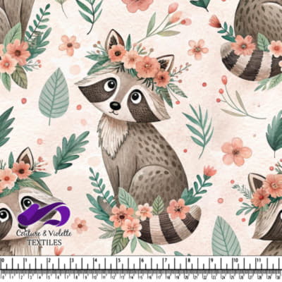 Mignons ratons laveurs portant des couronnes de fleurs