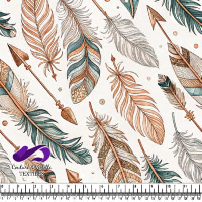 Boho style with detailed feathers and arrows in earthy tones