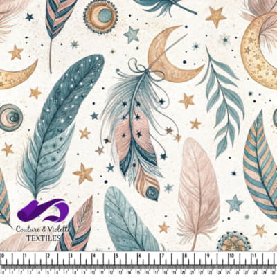 Bohemian style feathers moons stars and leaves