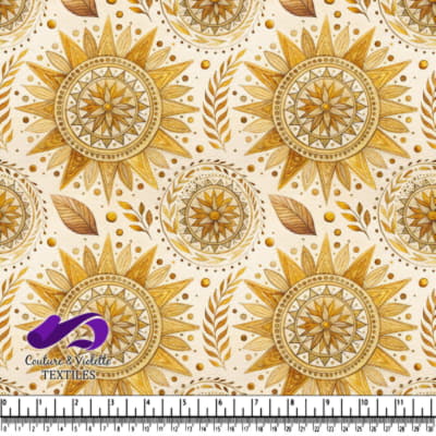 Golden Sunburst Mandala Pattern with Botanical Elements