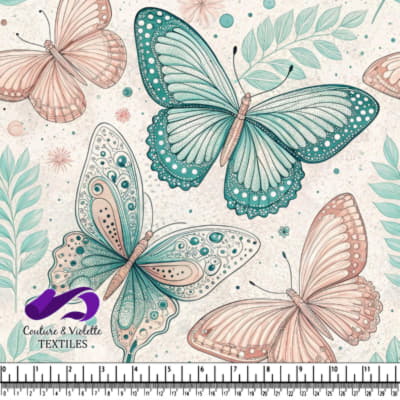 Motifs de papillons pastel aux tons teal et pêche