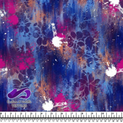 Abstract pattern with blue purple pink and white paint splashes