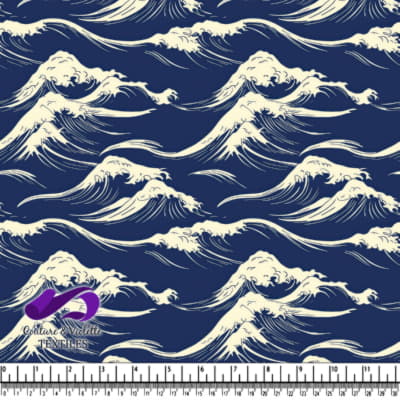 Motif stylisé de vagues océaniques en bleu marine et crème