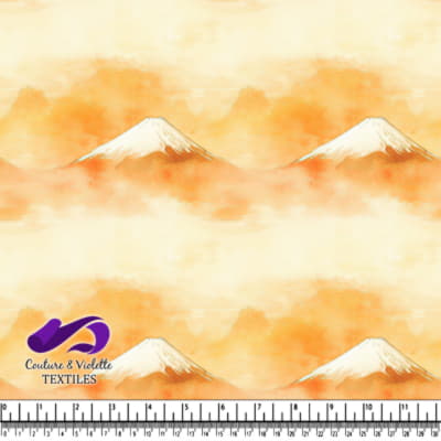 Mountain Landscape with Snowy Peak on Orange Background