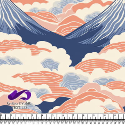 Paysage Montagneux Stylisé avec Nuages et Collines Ondulées